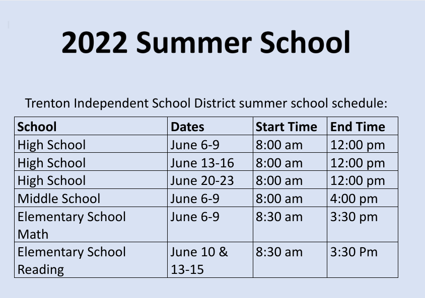 Summer School Schedule